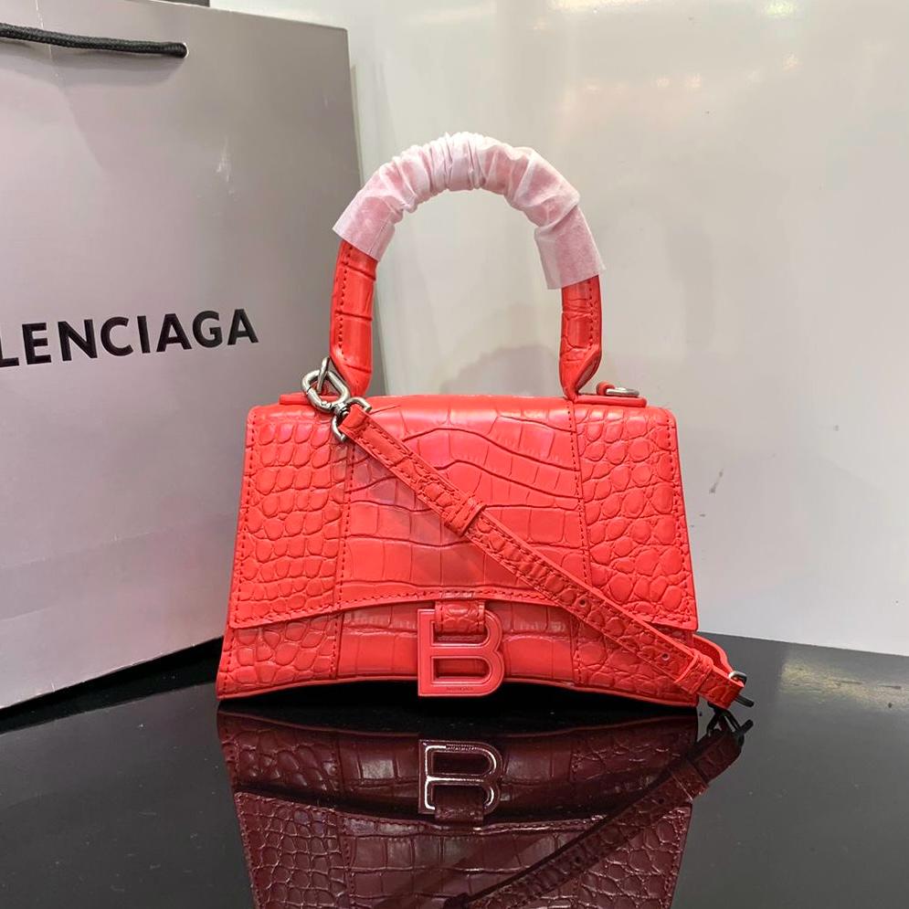 BALENCIAGA Shiny Embossed Hourglass Top Handle Bag - Meya Luxury Brand