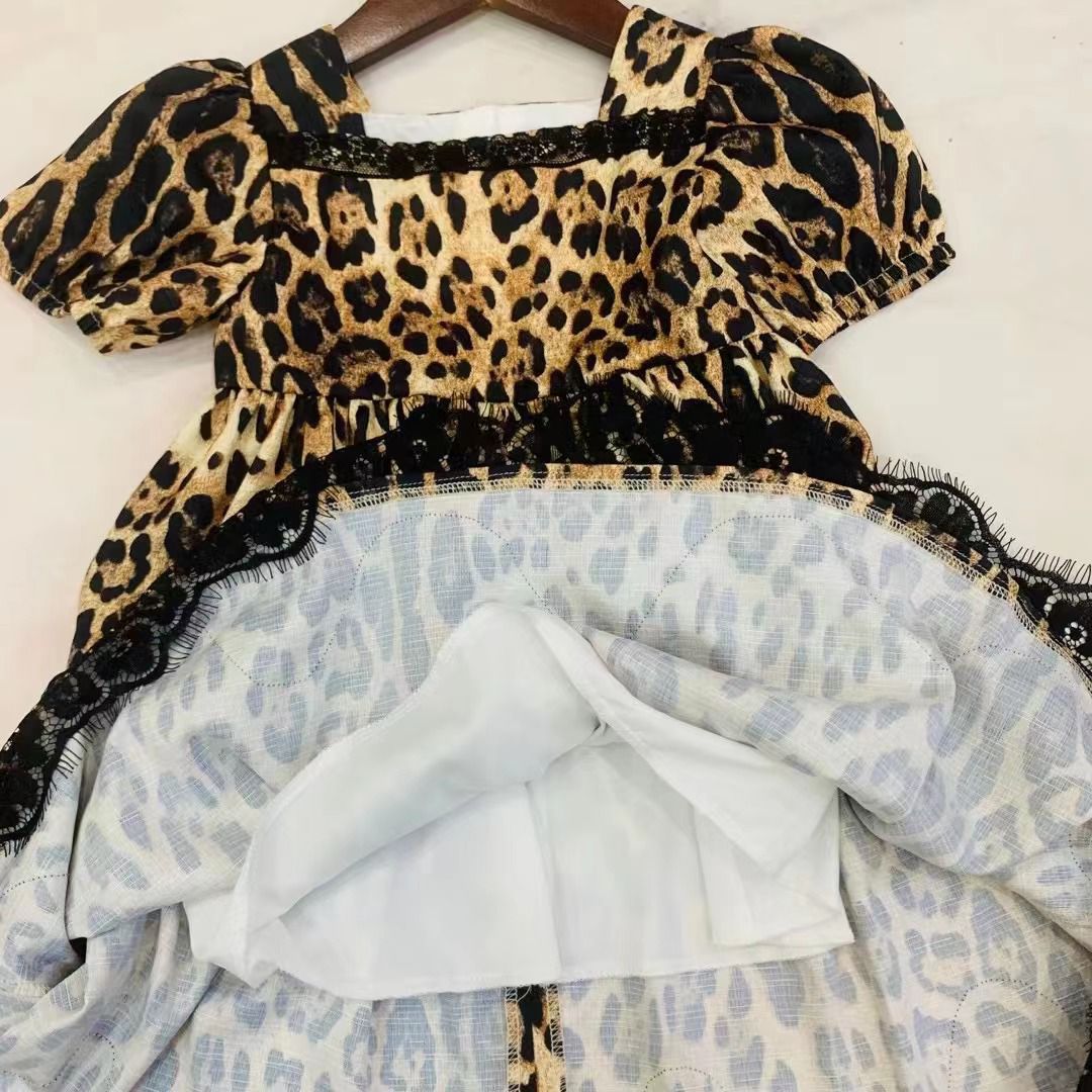 Kids Girls Summer Leopard Lace Dress - Meya Luxury Brand