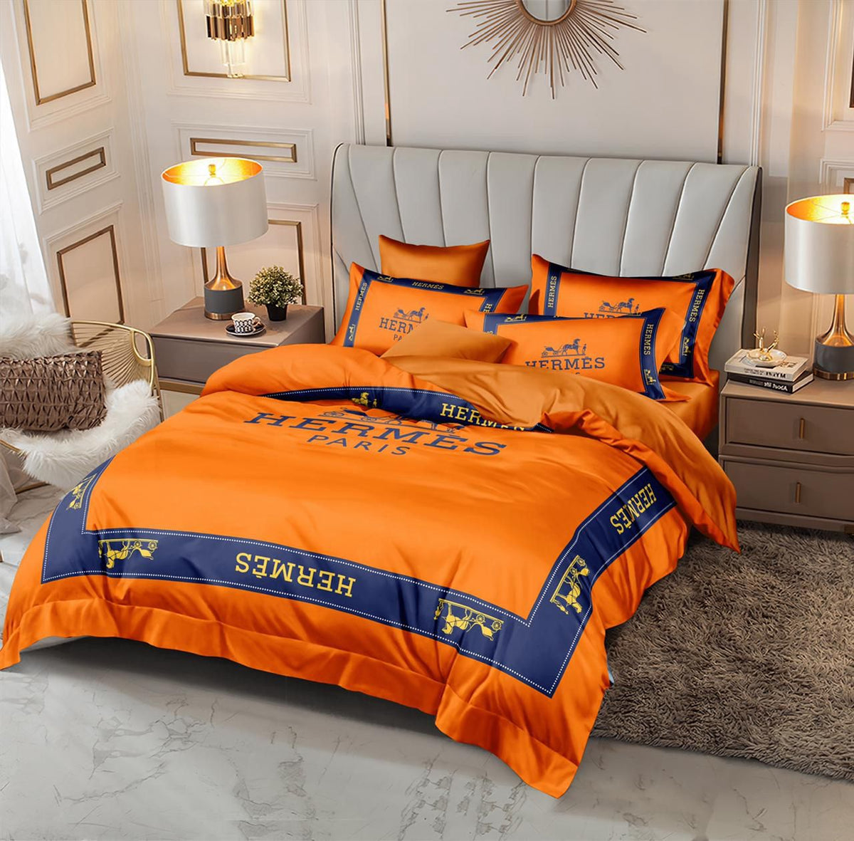 Hermès King Size 6-Piece Bed Sheet Set in Dubai at Meya Luxury Brand