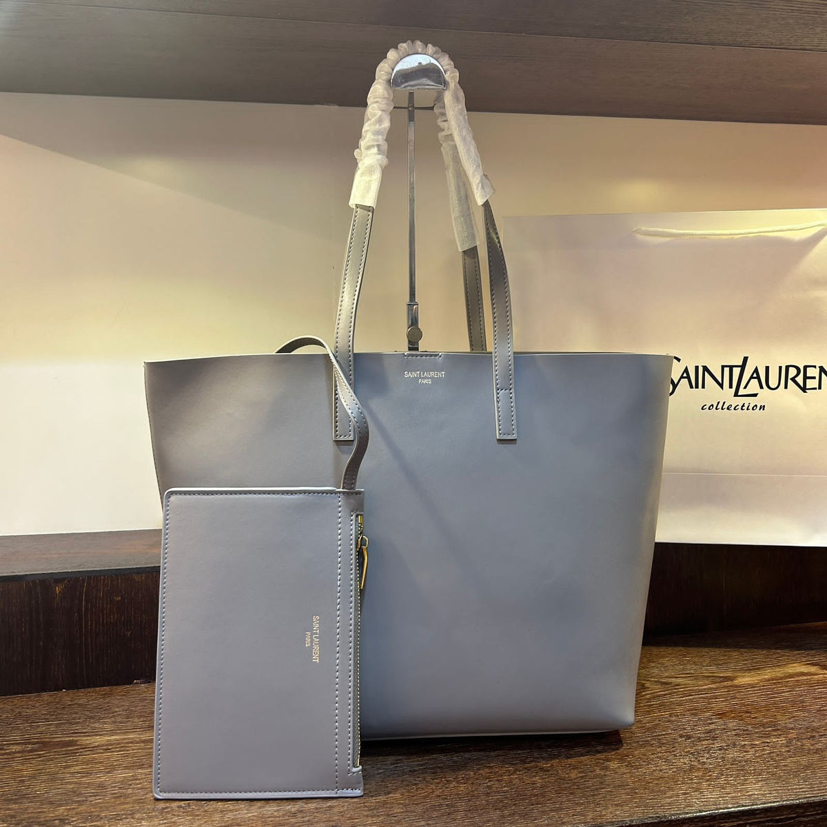 SAINT LAURENT Leather Large Shopping Tote Bag - Meya Luxury Brand