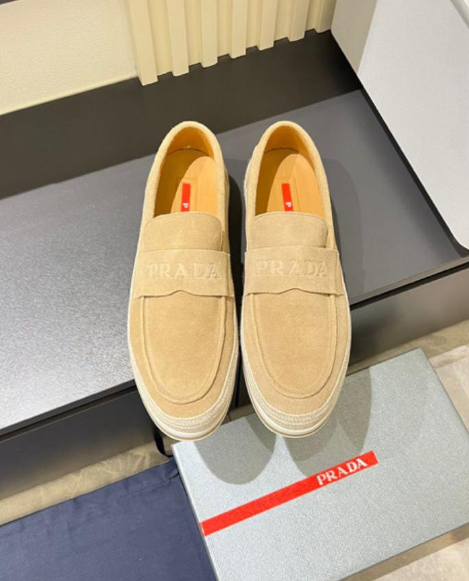 Meya Luxury Brand Prada Men's Shoes – Beige – Suede & Canvas