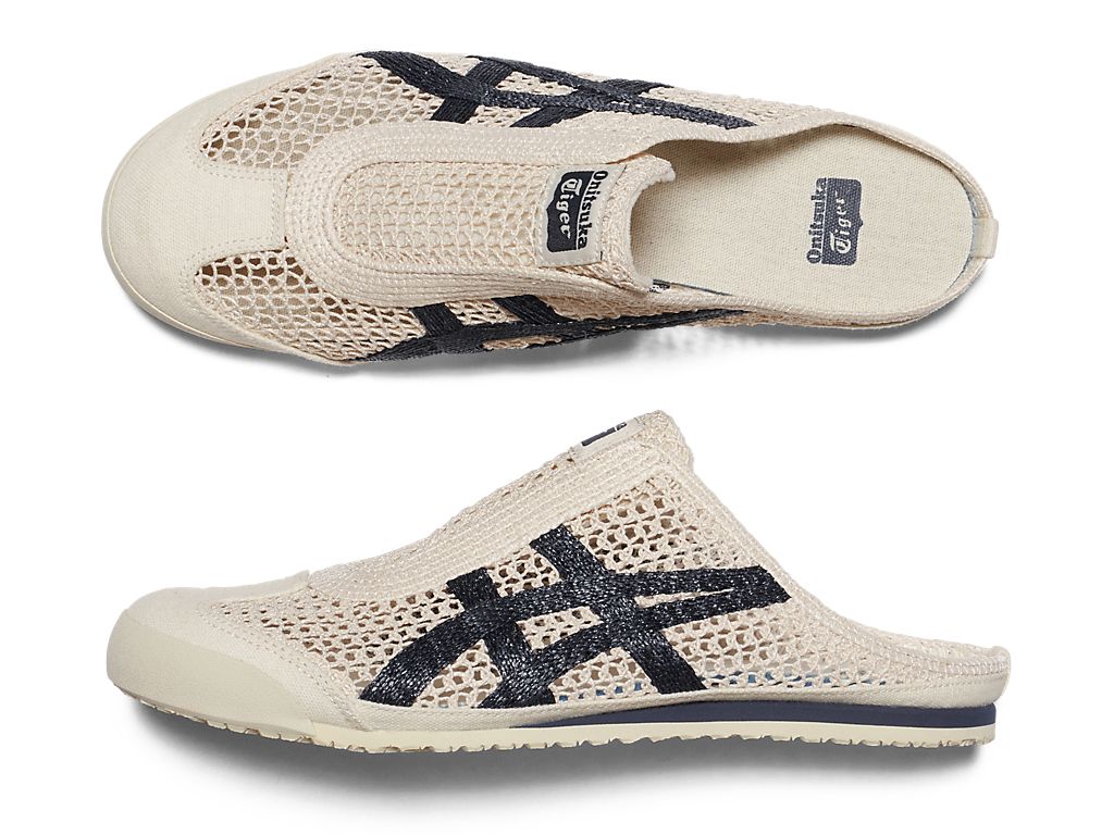 Onitsuka Tiger cream blue sneaker mules top and side view