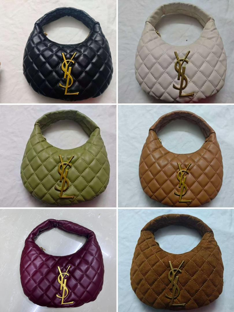 Color collection grid of YSL quilted leather mini hobo bags by Meya Luxury Brand