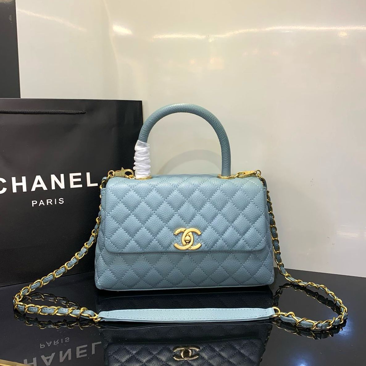 CHANEL Caviar Lizard Quilted Small Coco Handle Flap Red - Meya Luxury Brand
