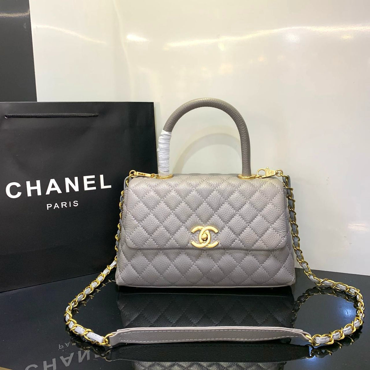CHANEL Caviar Lizard Quilted Small Coco Handle Flap Red - Meya Luxury Brand