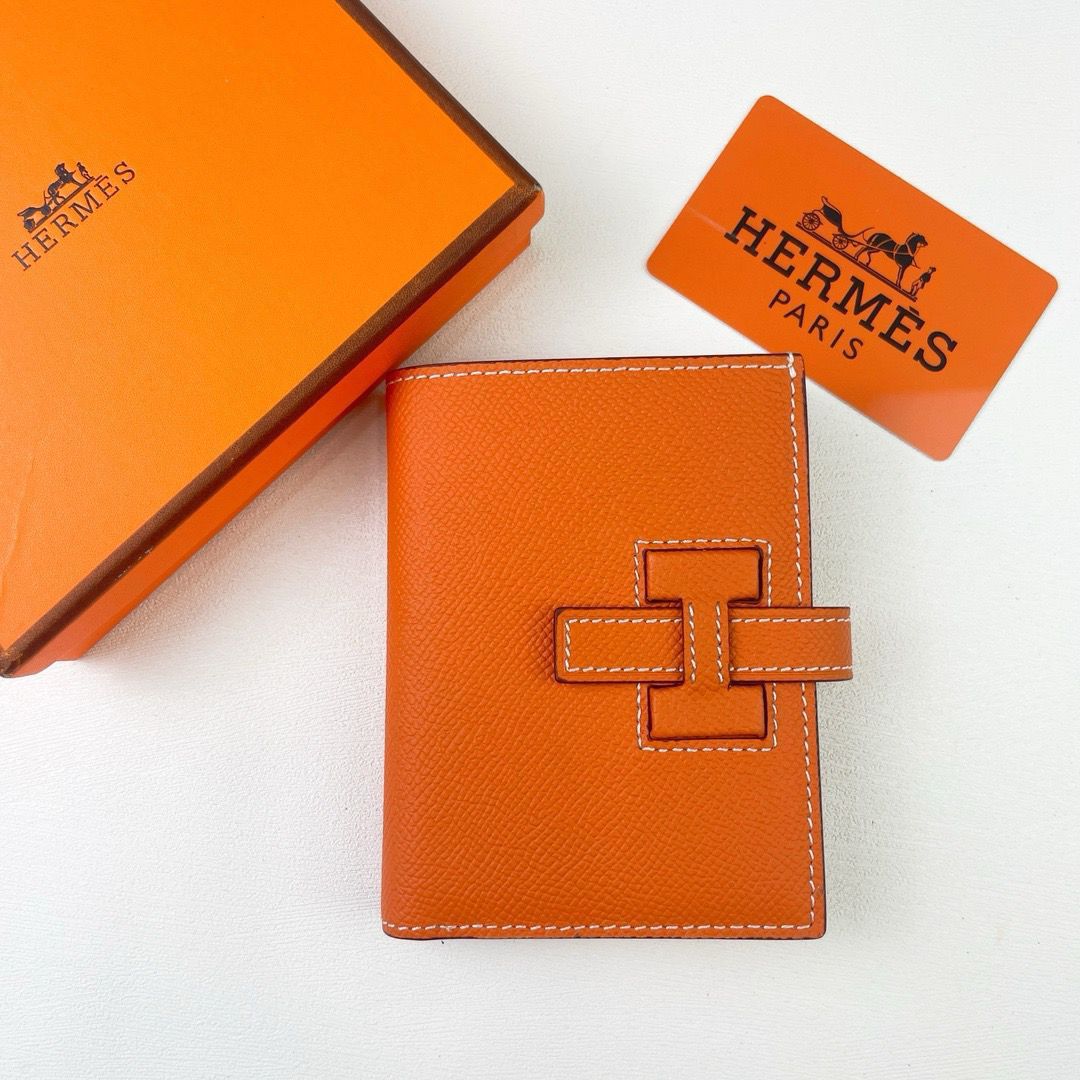 Meya Luxury Brand Hermès Men's Wallet – Brown & Orange – Leather
