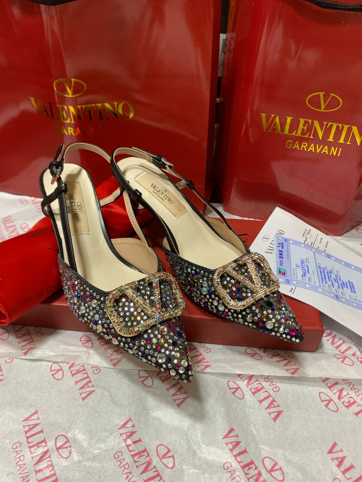 Women's Valentino Signature Crystal Embellished Pump - Meya Luxury Brand