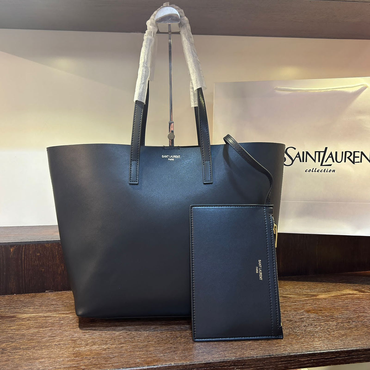 SAINT LAURENT Leather Large Shopping Tote Bag - Meya Luxury Brand