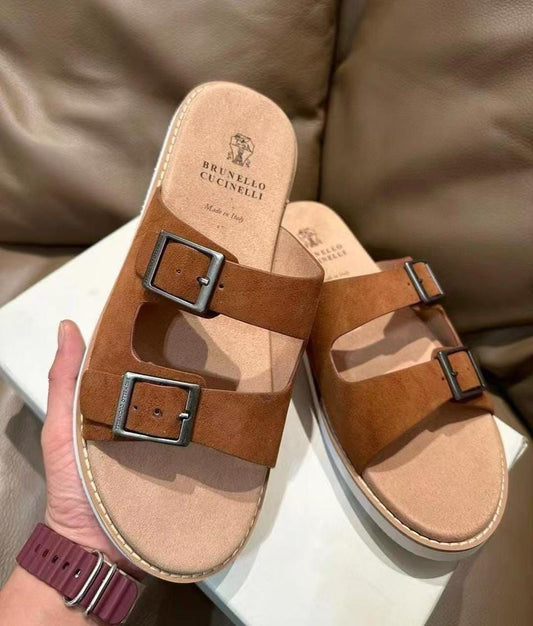 Meya Luxury Brand Brunello Men's Sandals – Brown – Leather