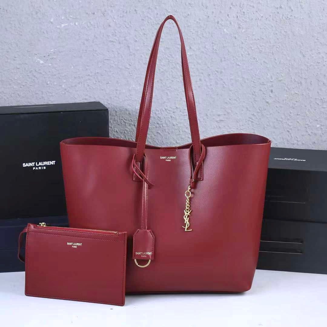 SAINT LAURENT Leather Large Shopping Tote Bag - Meya Luxury Brand