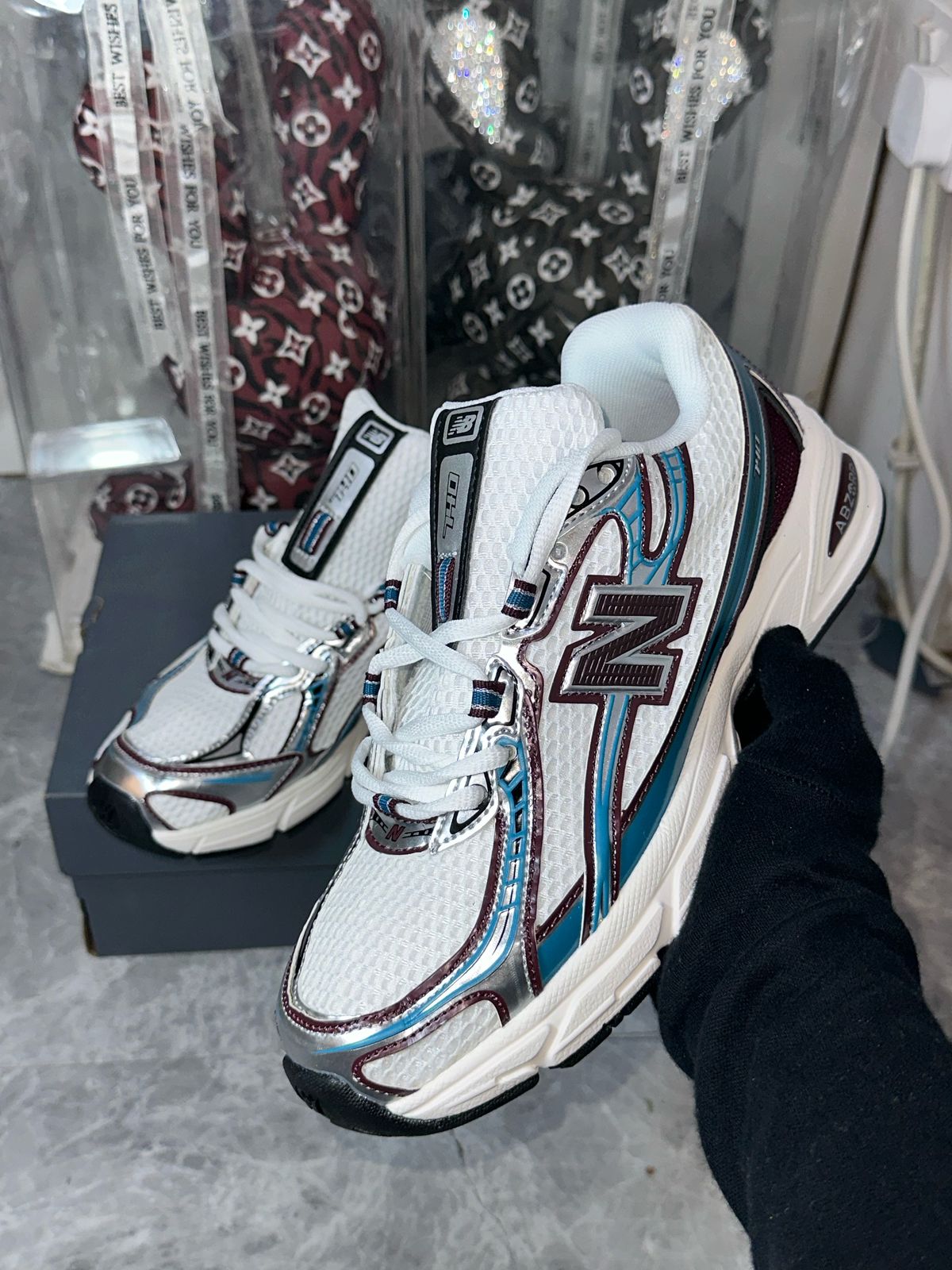 New Balance 740 Sneakers, White Burgundy & Silver - Meya Luxury Brand
