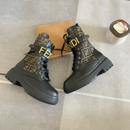 FENDI Graphy Leather Biker Boots - Meya Luxury Brand