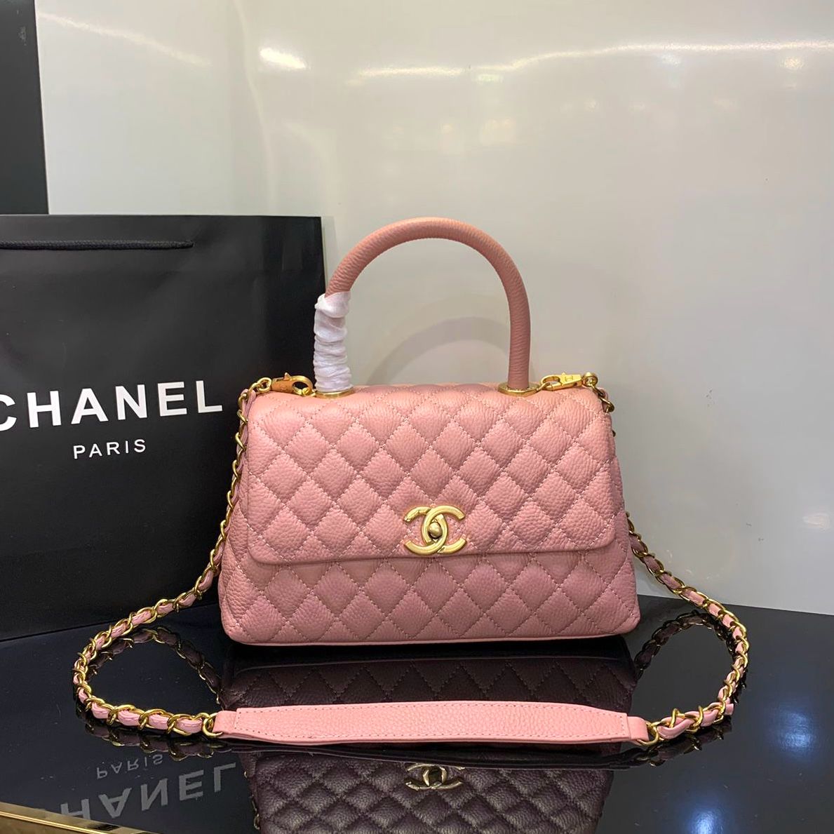 CHANEL Caviar Lizard Quilted Small Coco Handle Flap Red - Meya Luxury Brand