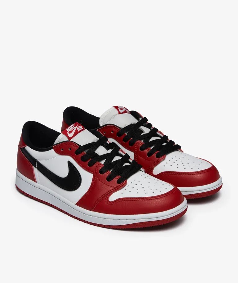 Air Jordan 1 Low red white black sneakers pair view