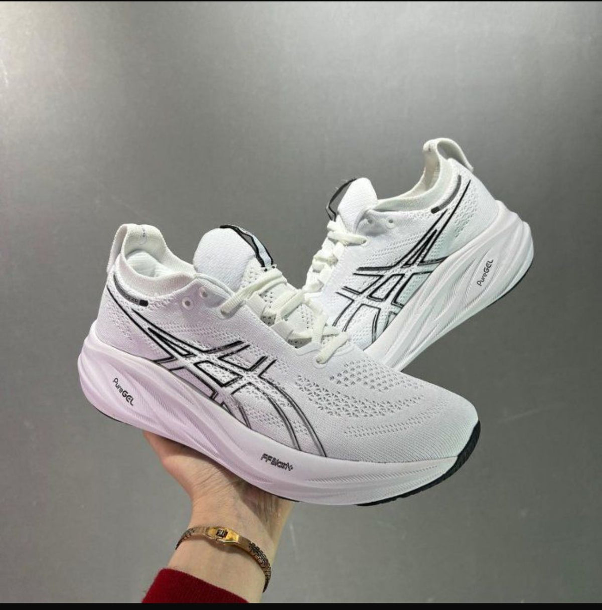 Angled view of ASICS GEL-KAYANO 32 White Pure Silver shoe