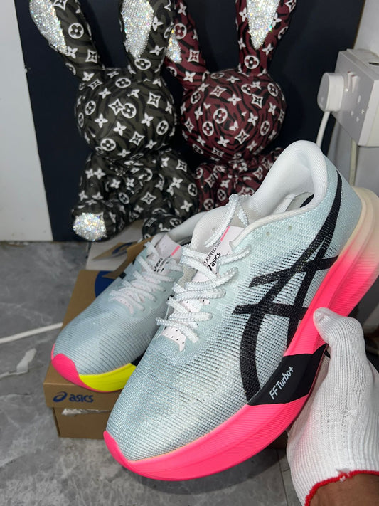 ASICS white black and pink sneakers at Meya Luxury Brand