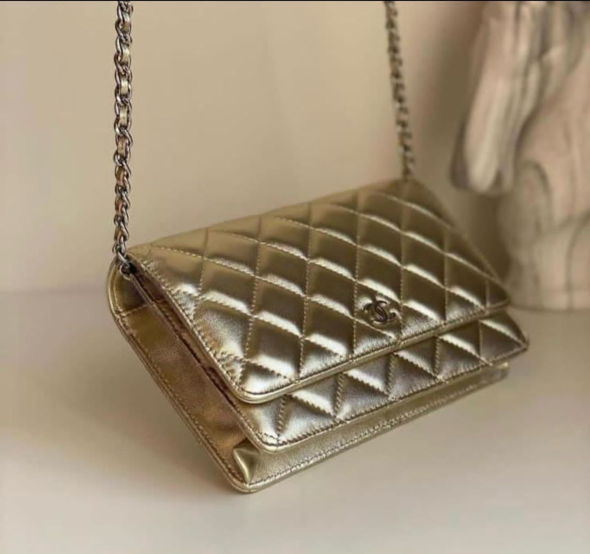 Chanel Metallic Quilted Leather Classic Wallet on Chain Bag - Meya Luxury Brand