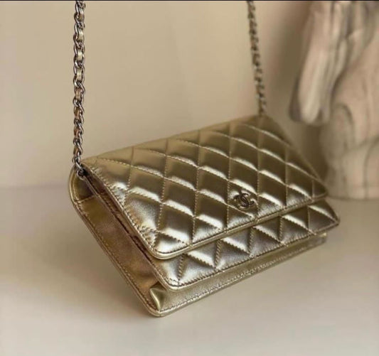 Chanel Metallic Quilted Leather Classic Wallet on Chain Bag - Meya Luxury Brand