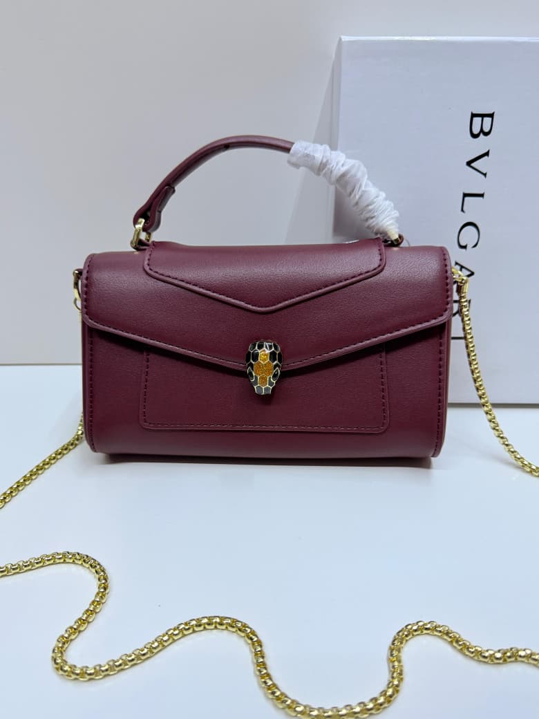 Burgundy BVLGARI mini crossbody bag with chain strap
