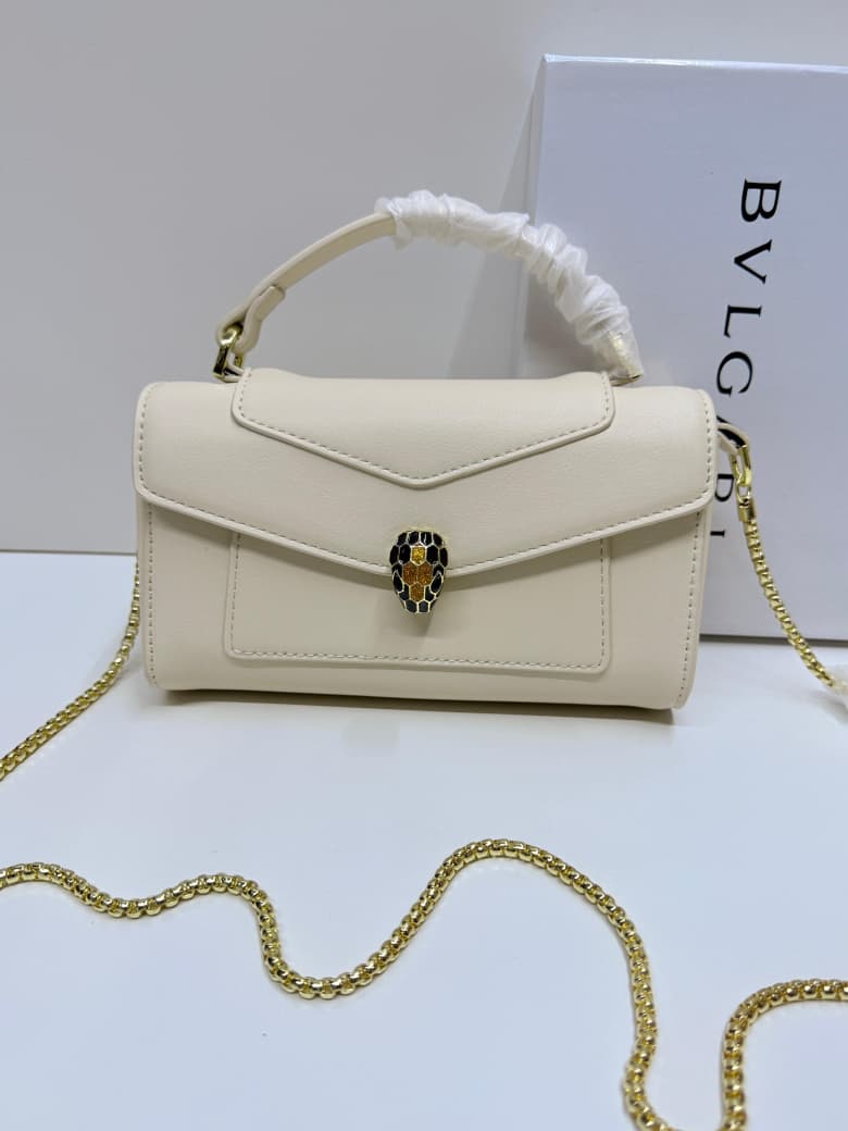 White BVLGARI mini handbag with chain strap