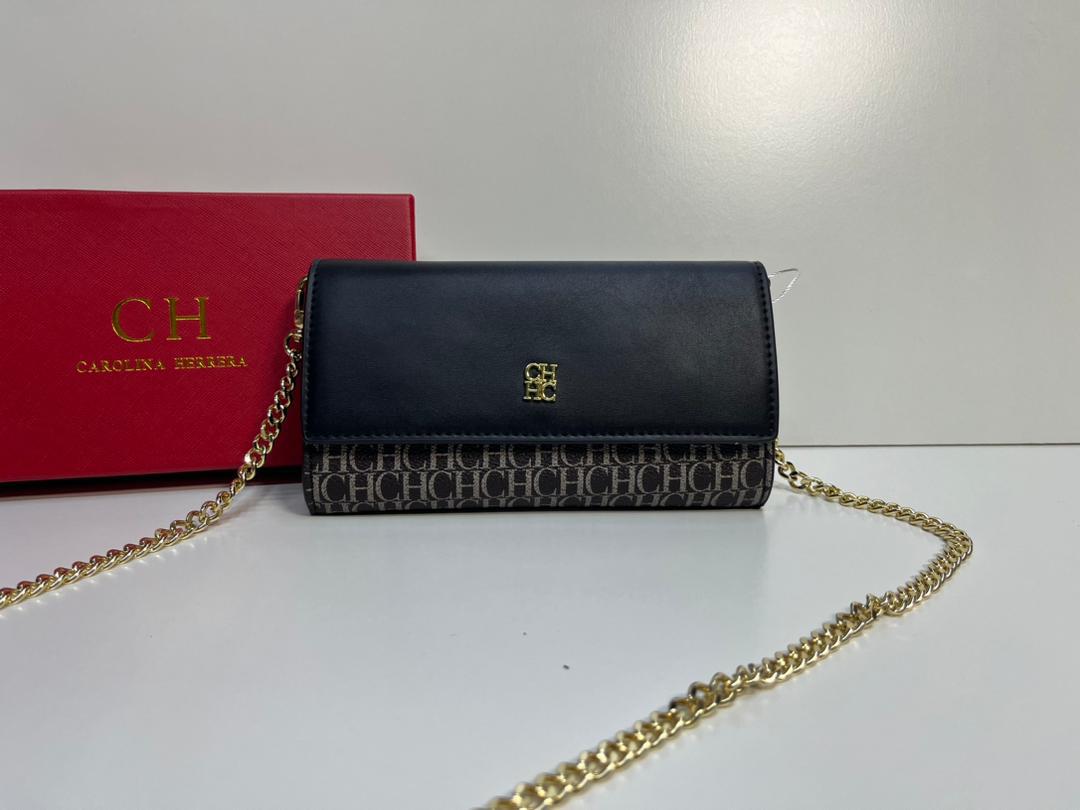 Brown and black Carolina Herrera wallet-on-chain bag