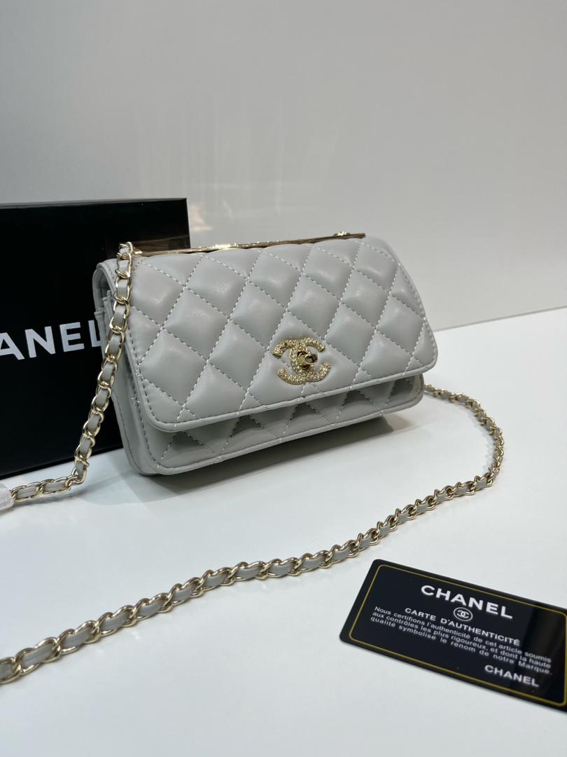 Grey Chanel quilted mini bag with chain strap