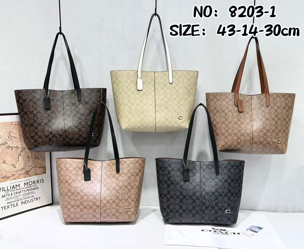 Color range of Coach signature women tote bags measuring 43cm by 30cm by 14cm