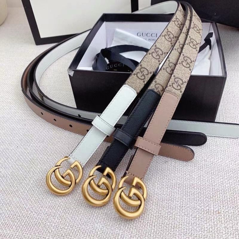 Gucci Women Leather Belt with Double G Buckle - Meya Luxury Brand