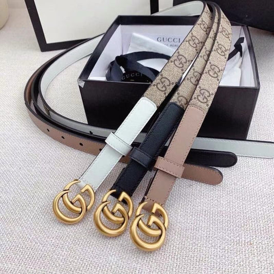 Gucci Women Leather Belt with Double G Buckle - Meya Luxury Brand