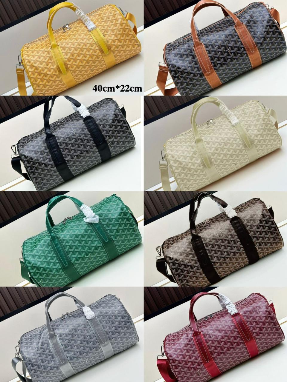 Color collection of Goyard Goyardine canvas cylinder duffel bags