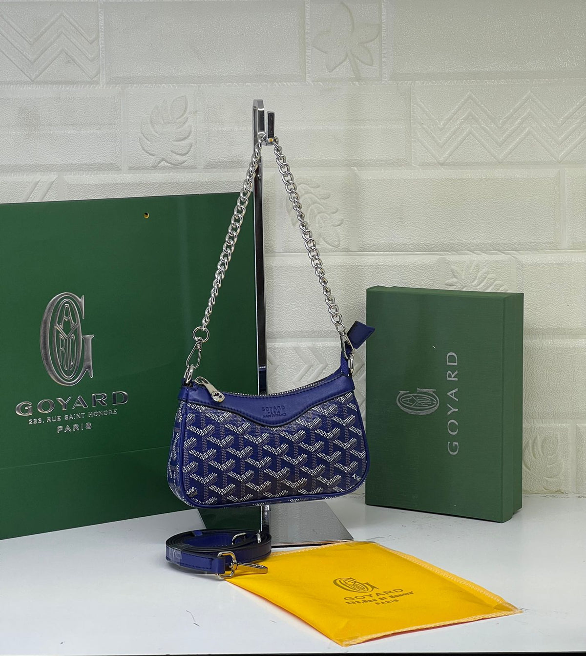 Goyard Goyardine canvas mini chain shoulder bag in royal blue