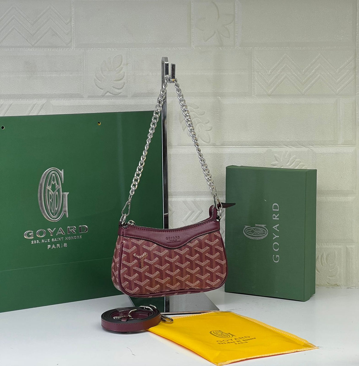 Goyard Goyardine canvas mini shoulder bag 19cm in rich burgundy red