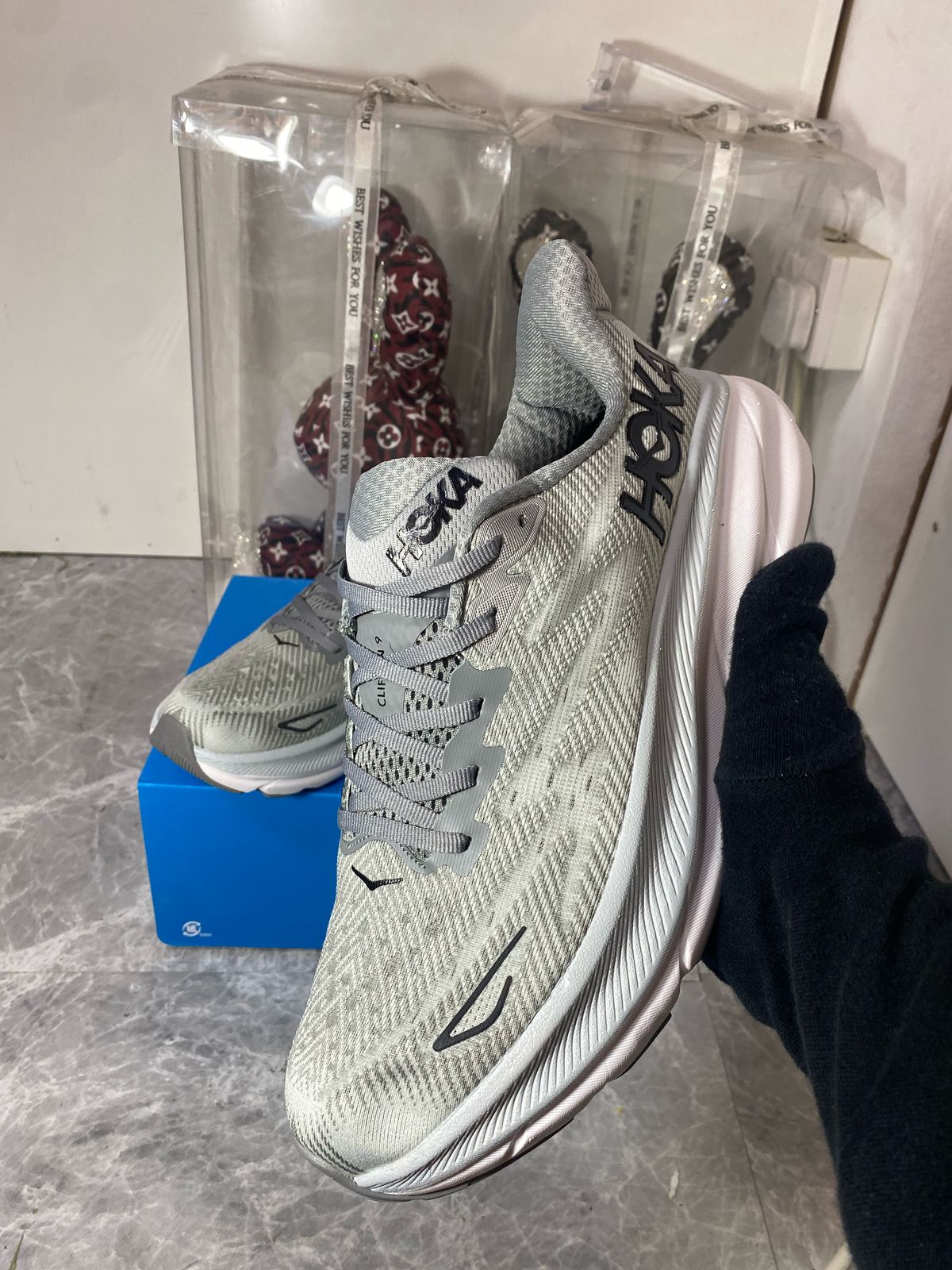 HOKA Clifton 9 Nimbus Cloud White sneakers at Meya Luxury Brand