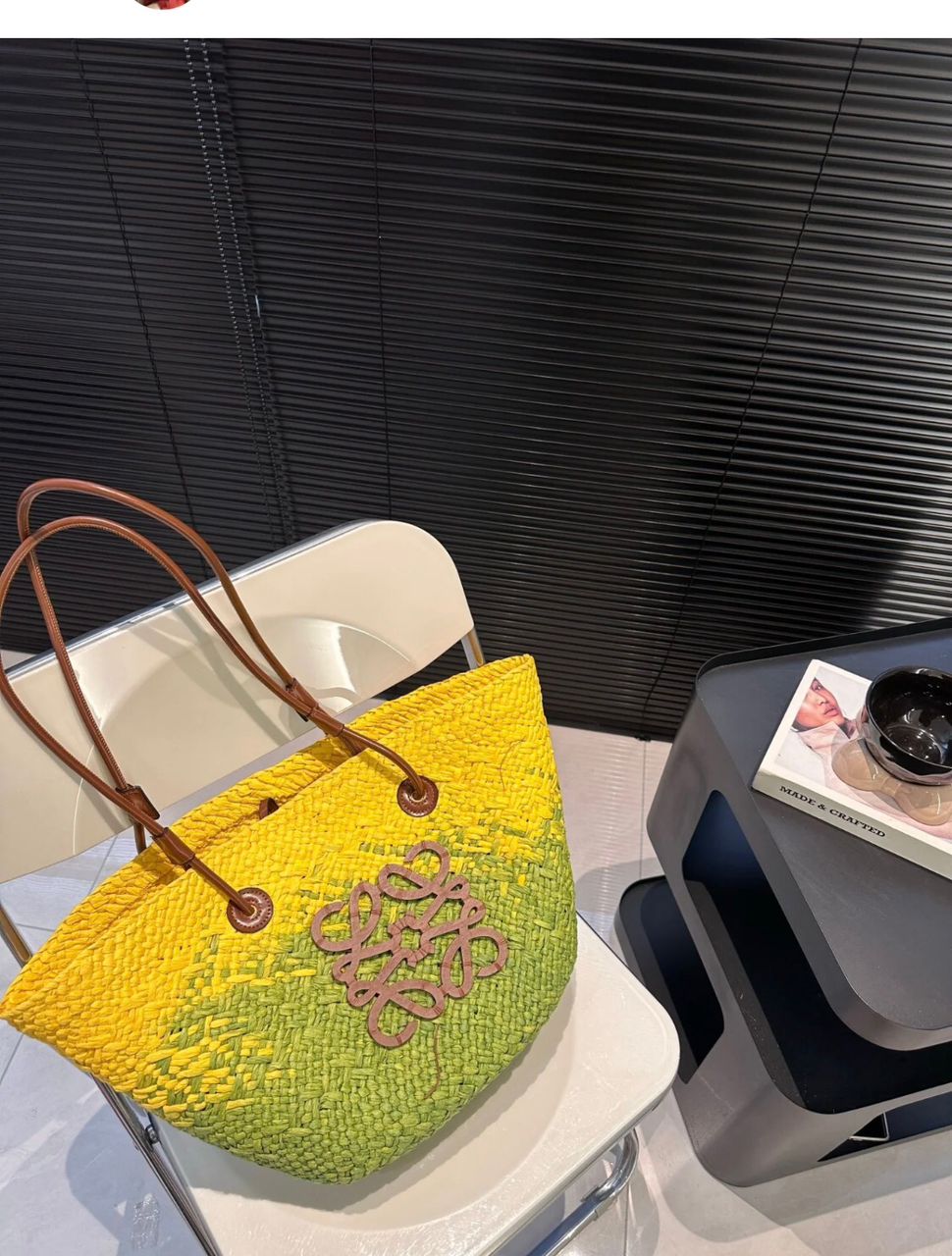 Yellow Loewe woven basket bag for women
