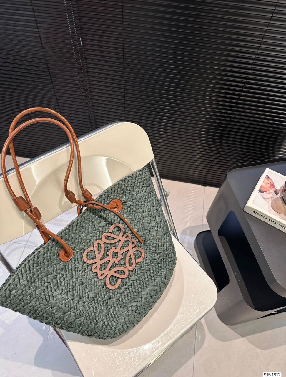 Grey Loewe woven handbag with contrasting handles