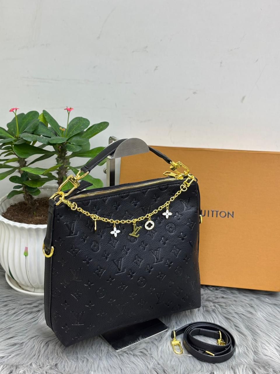 Black Louis Vuitton monogram empreinte leather hobo shoulder bag