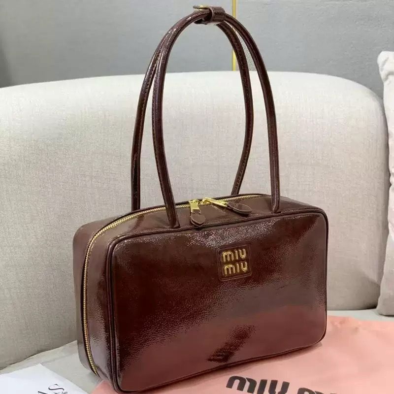 Dark chocolate brown Miu Miu leather top handle shoulder bag