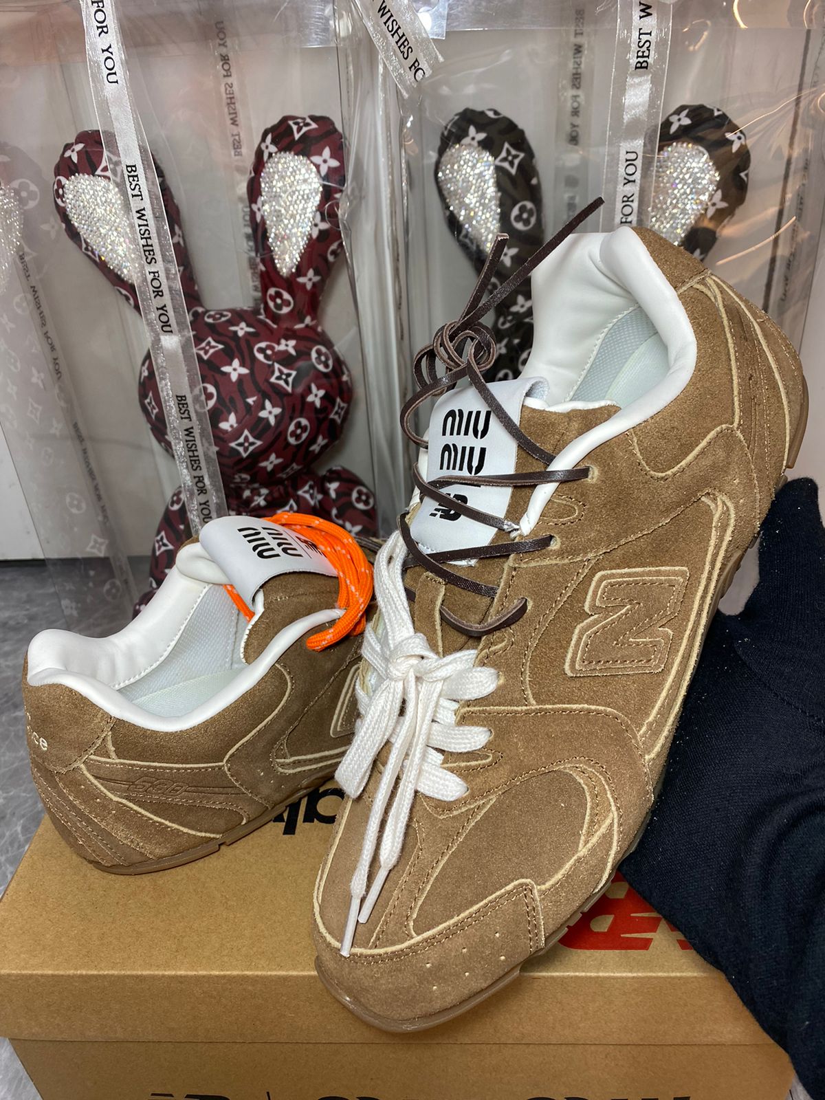 New Balance x Miu Miu 530 SL Cinnamon suede sneakers