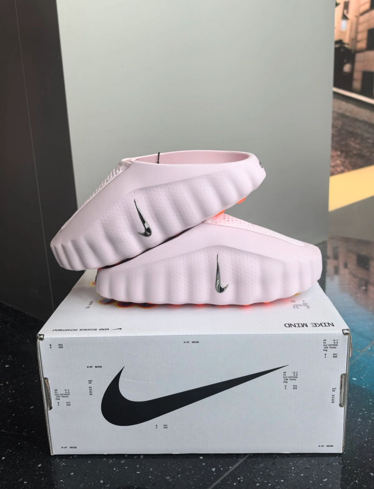 Nike Mind 001 Pink Smoke women's mules at Meya Luxury Brand