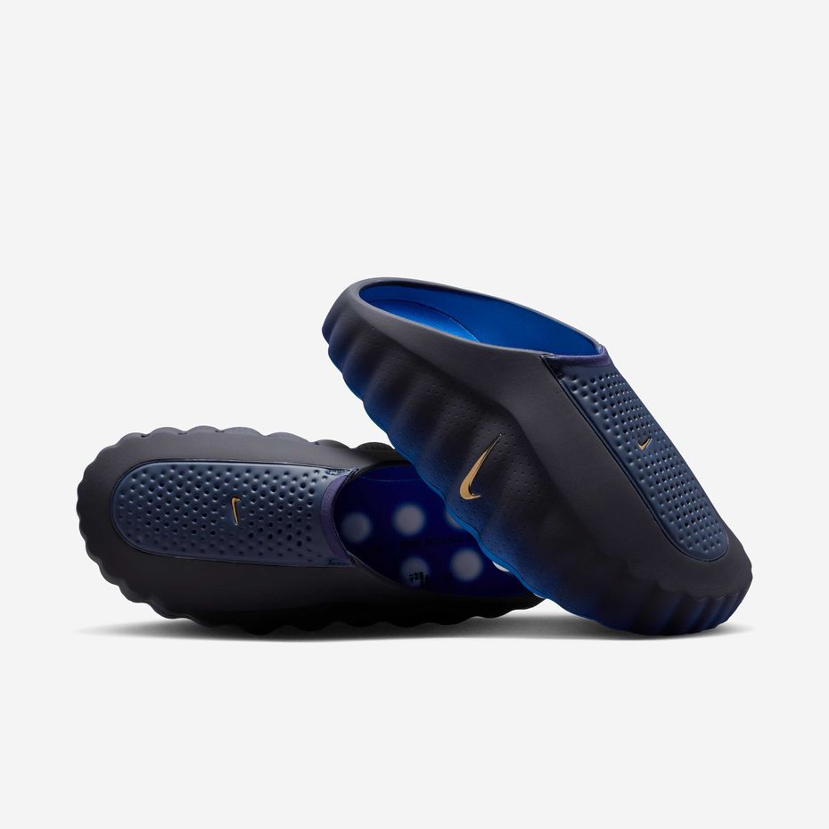 Pair of Nike Mind 001 Blackened Blue pregame mules