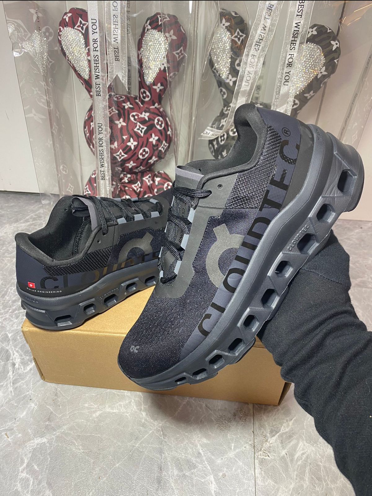 On Cloudmonster Black Magnet running shoes in UAE