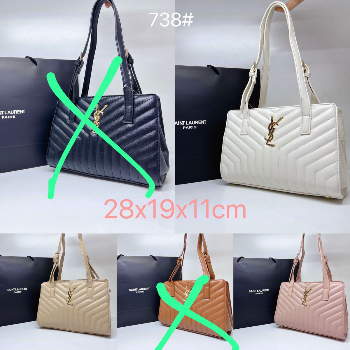 YSL quilted leather shoulder bag 28cm with gold YSL logo in white, beige, and pink by Meya Luxury Brand