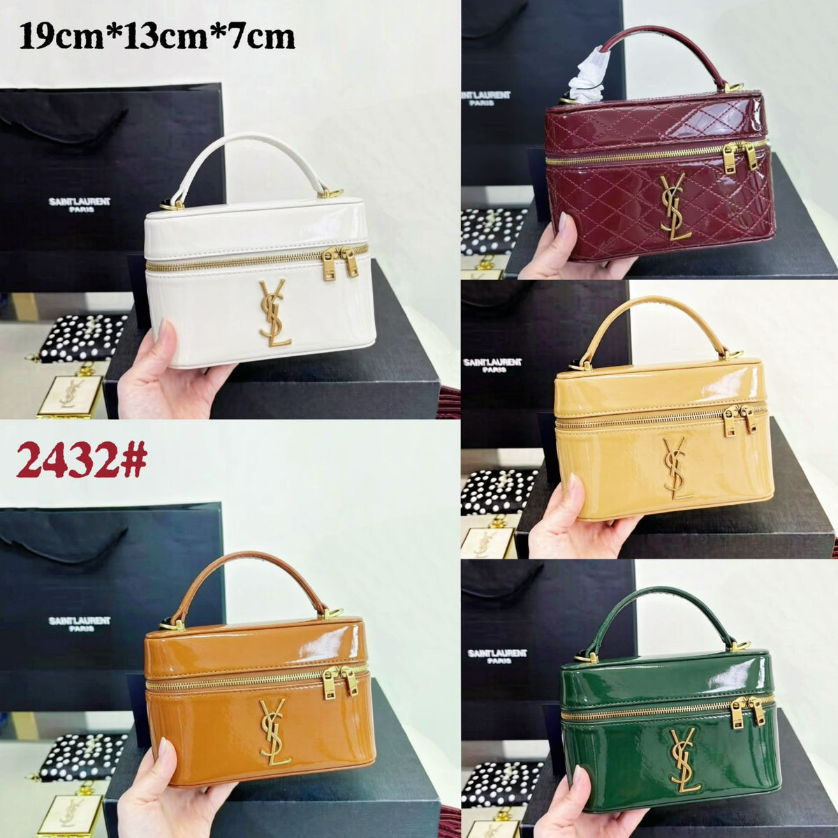 Color range of YSL women leather vanity case bags at Meya Luxury Brand